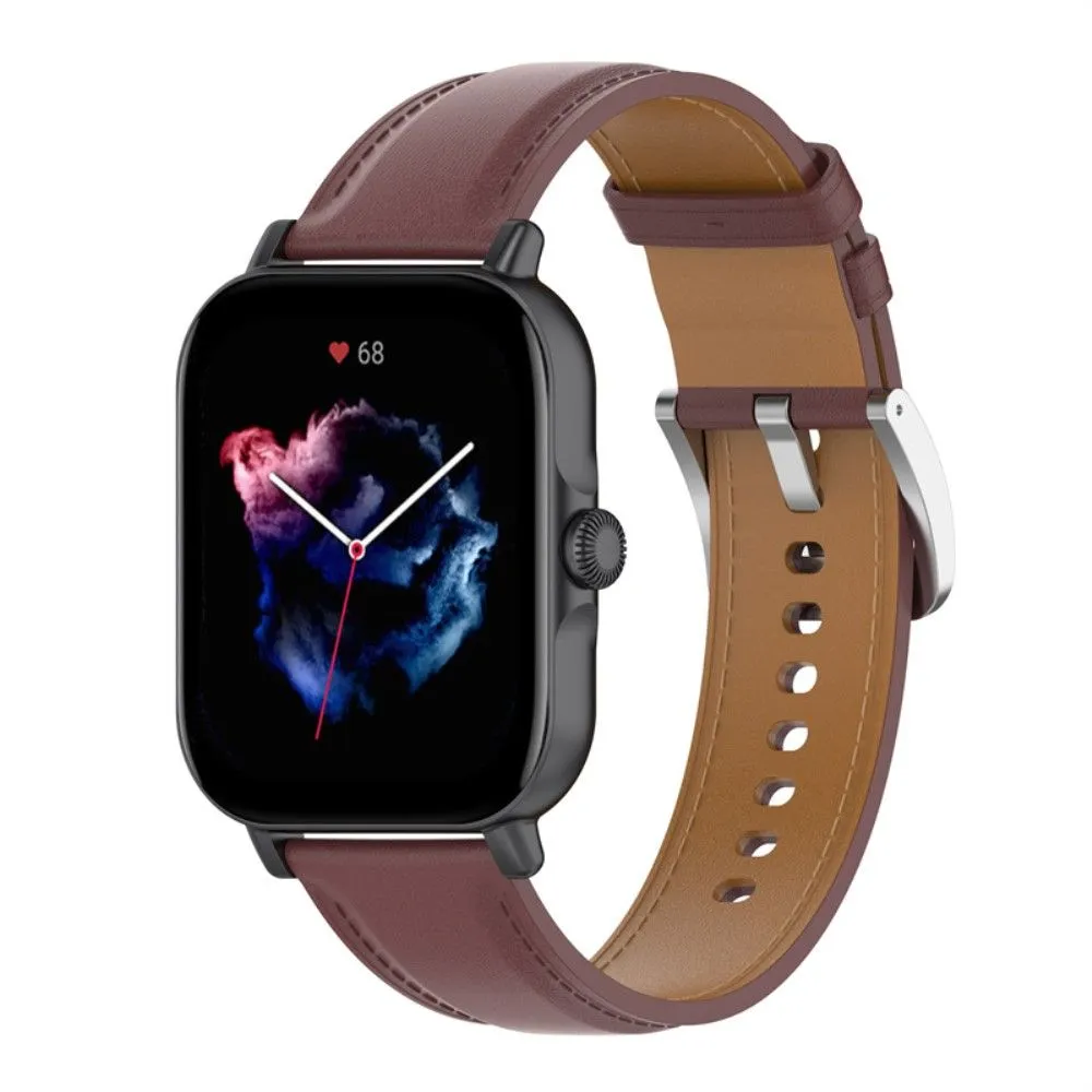 Amazfit GTS 3 / Bip U Top Layer Cowhide leather watch strap - Dark Brown