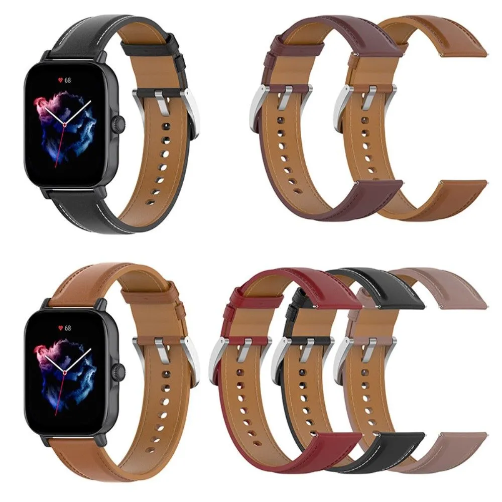 Amazfit GTS 3 / Bip U Top Layer Cowhide leather watch strap - Dark Brown