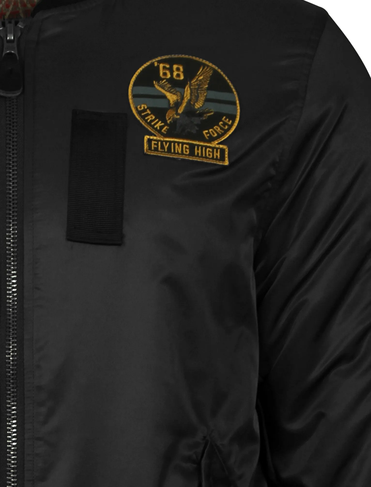 Basnett Bomber Jacket with Patches In Black - Tokyo Laundry