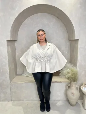 Curve Beige Tie Belt Shoulder Detail Cape
