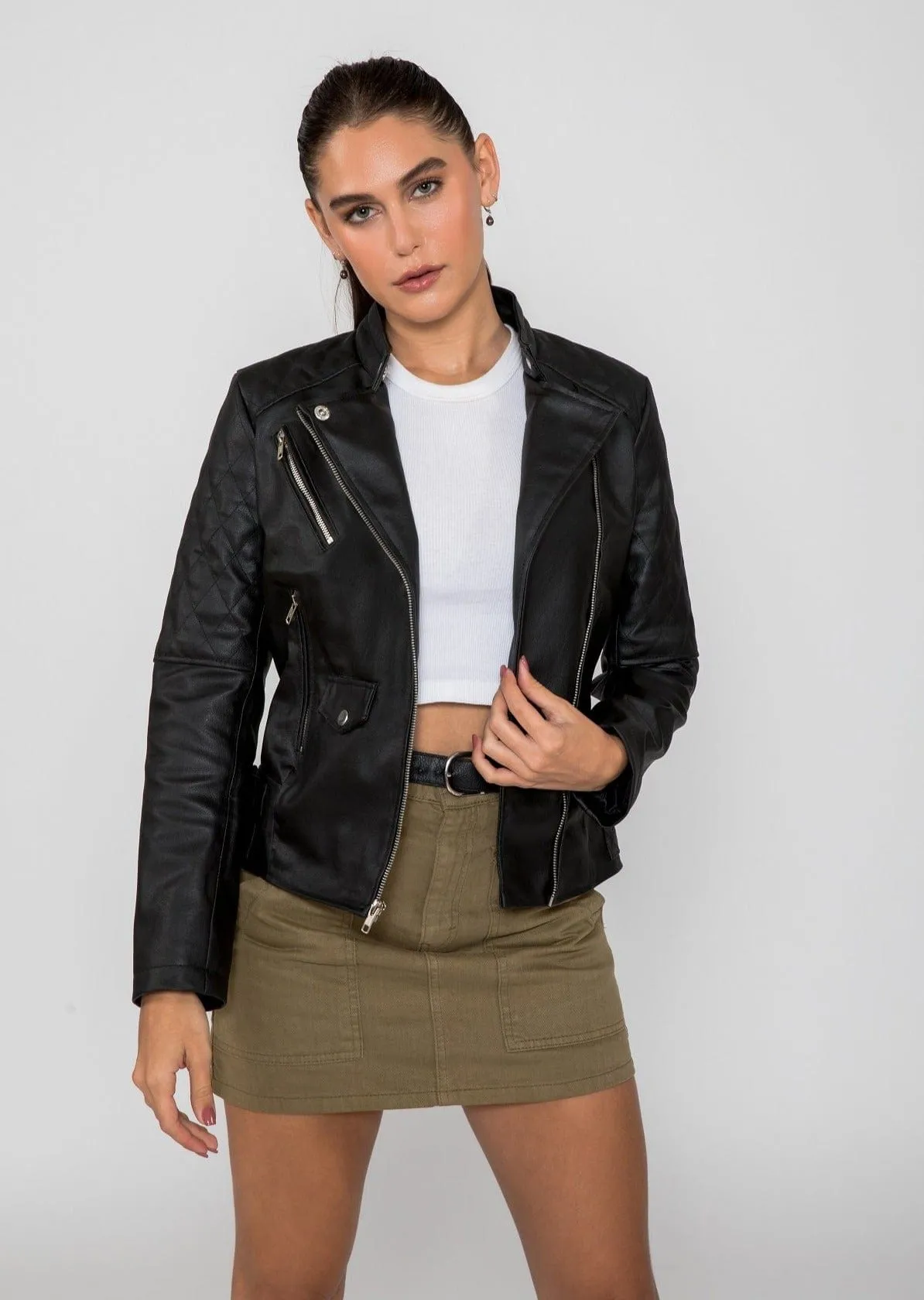Fadcloset Women's Scarlett Biker PU Faux Leather Jacket