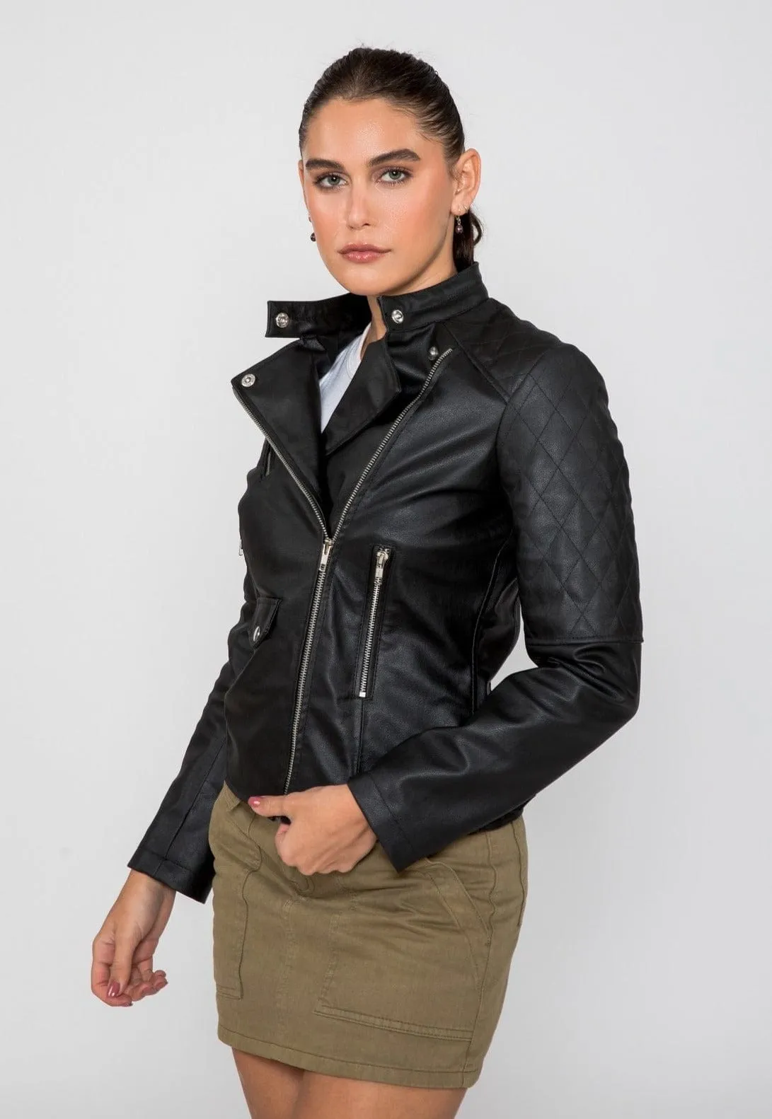 Fadcloset Women's Scarlett Biker PU Faux Leather Jacket