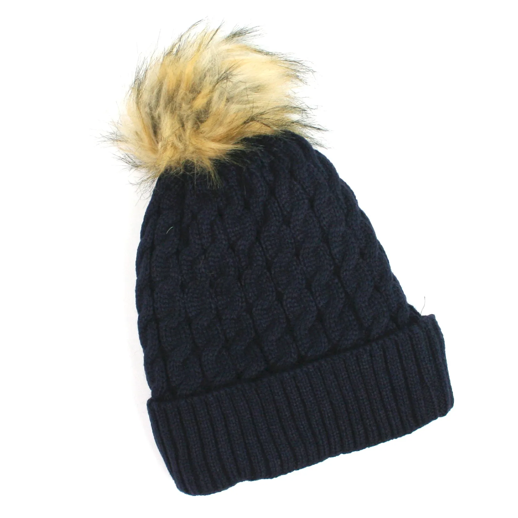 Knitted Style Bobble Hat - Navy Blue