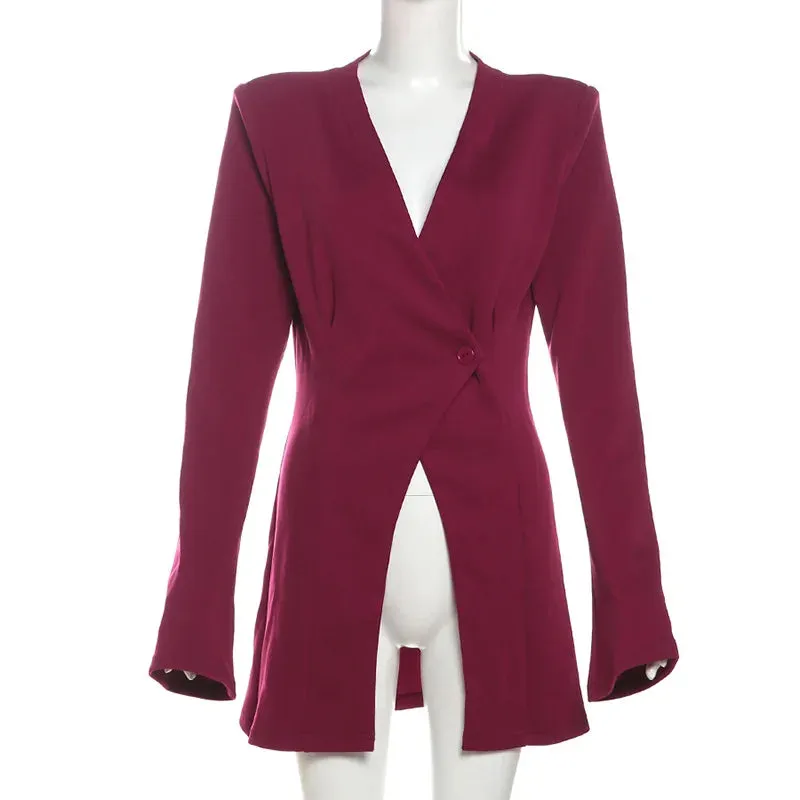 Long Sleeve V Neck Button Blazer