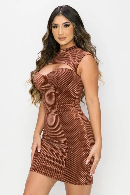 LUXE RIB VELVET CUTOUT SWEETHEART MINI DRESS
