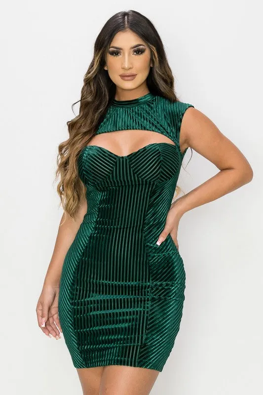 LUXE RIB VELVET CUTOUT SWEETHEART MINI DRESS