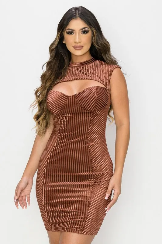LUXE RIB VELVET CUTOUT SWEETHEART MINI DRESS