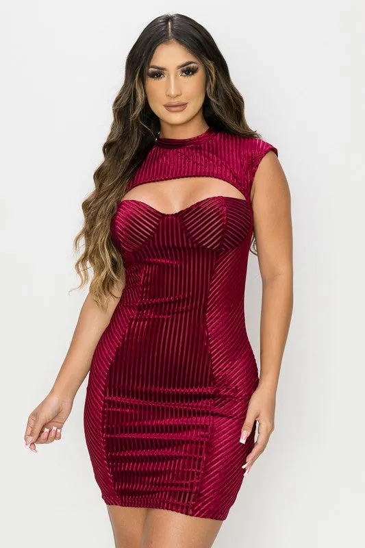 LUXE RIB VELVET CUTOUT SWEETHEART MINI DRESS