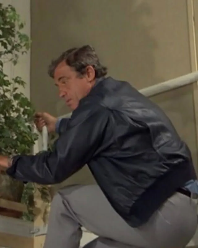 Professional Jean-Paul Belmondo Blue Leather Jacket Classic Style