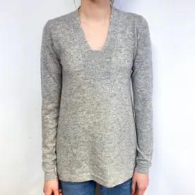 Smoke Grey Cashmere V-Neck Tunic Jumper Extra Small
