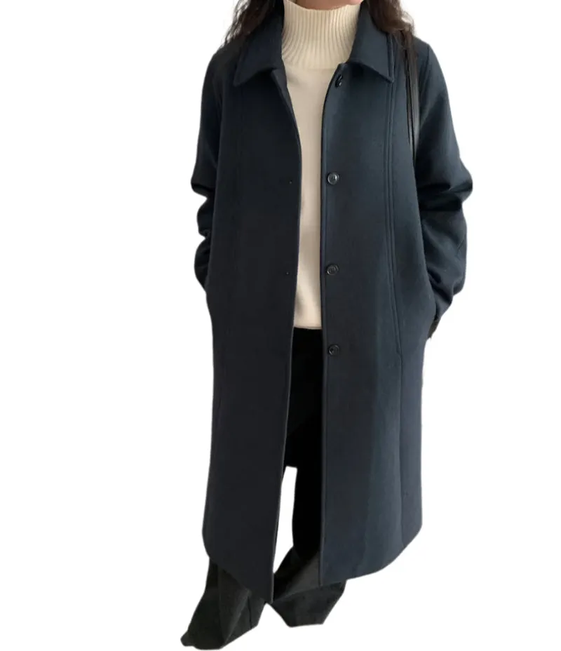 Solid Loose Elegant Wool Lapel Long Sleeve Long Coat