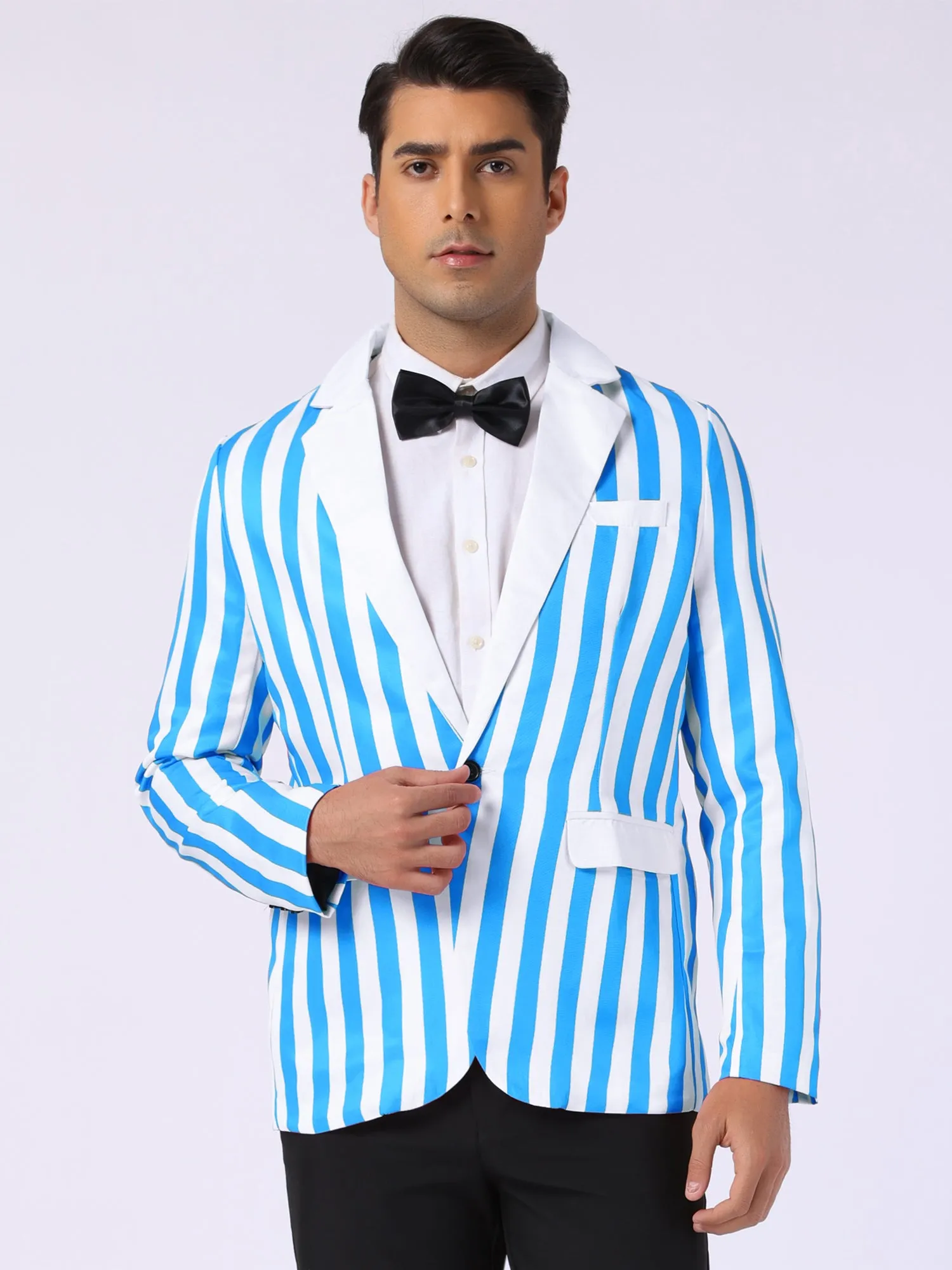Striped Blazer for Men's Single Breasted Contrast Color Business Suit Jacket