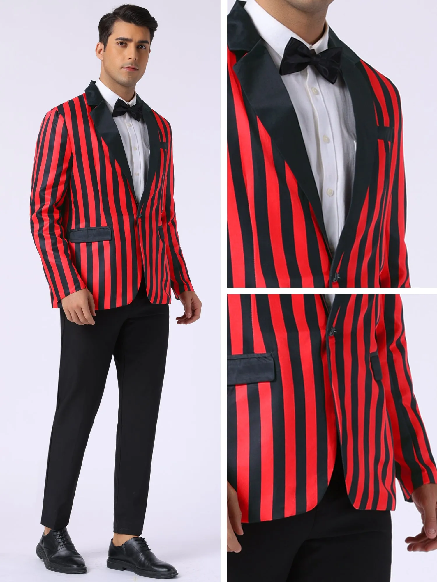 Striped Blazer for Men's Single Breasted Contrast Color Business Suit Jacket