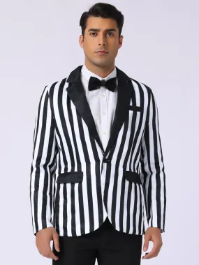 Striped Blazer for Men's Single Breasted Contrast Color Business Suit Jacket