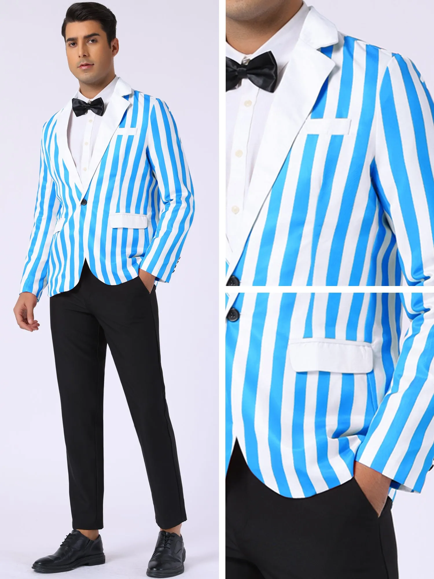 Striped Blazer for Men's Single Breasted Contrast Color Business Suit Jacket