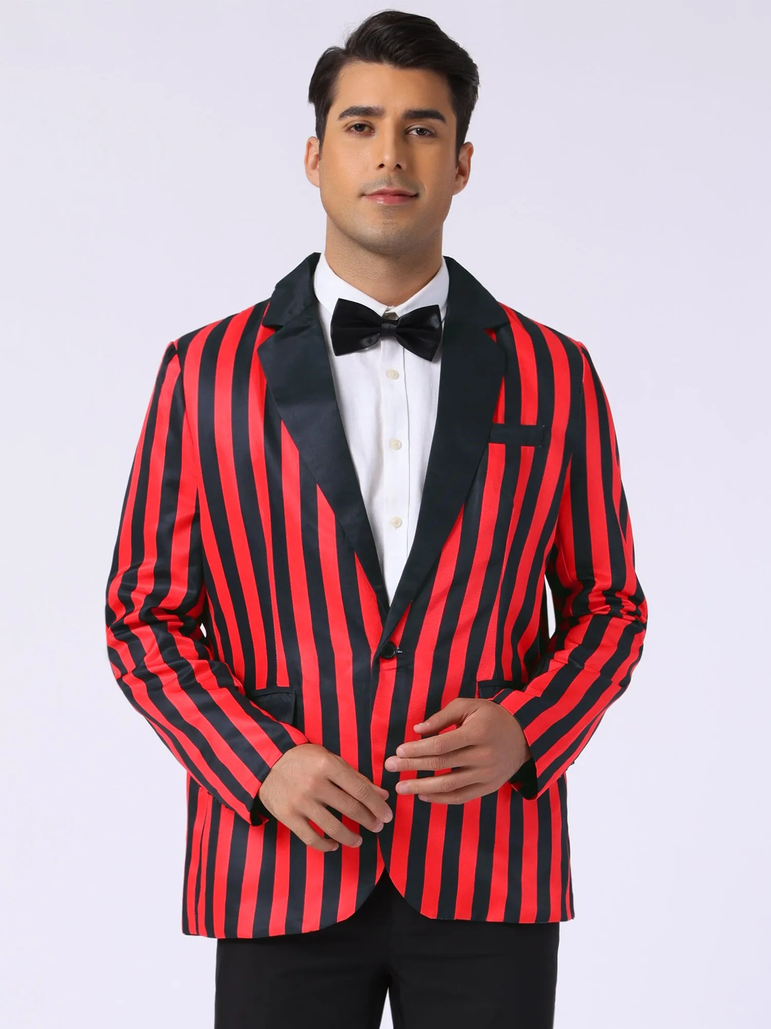 Striped Blazer for Men's Single Breasted Contrast Color Business Suit Jacket