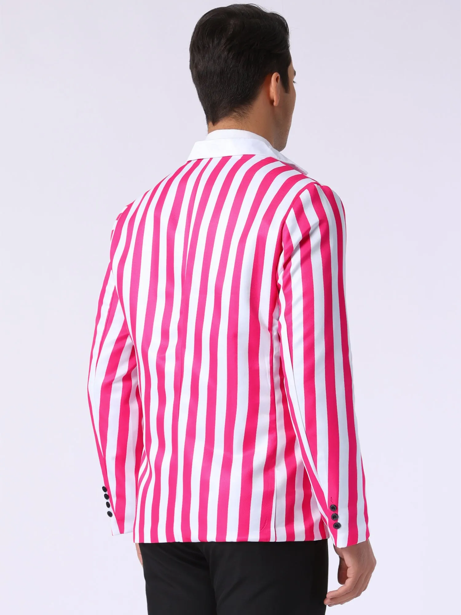 Striped Blazer for Men's Single Breasted Contrast Color Business Suit Jacket