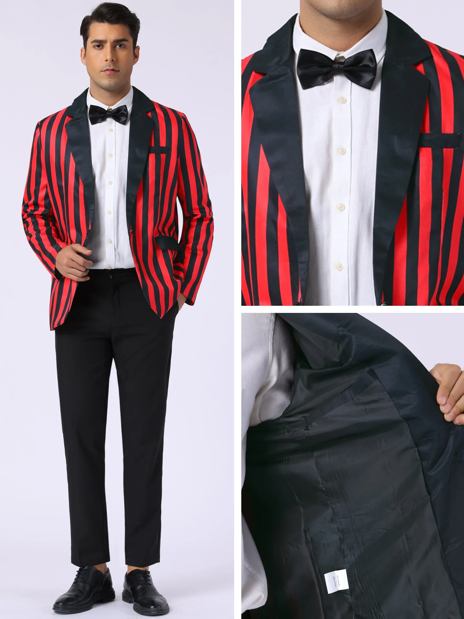 Striped Blazer for Men's Single Breasted Contrast Color Business Suit Jacket
