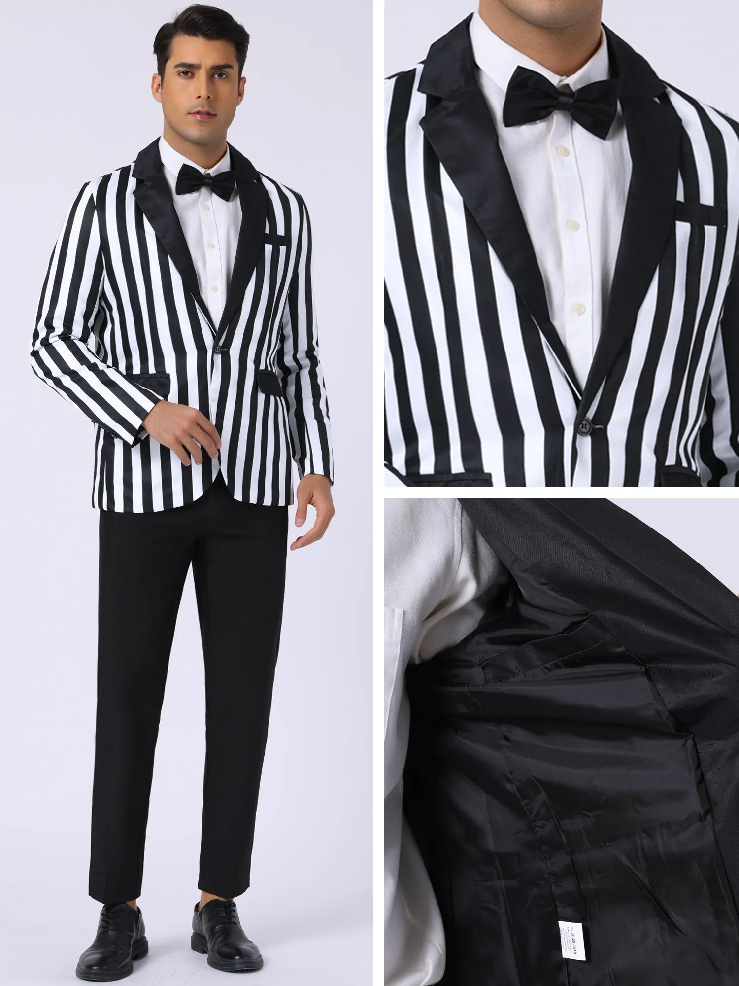 Striped Blazer for Men's Single Breasted Contrast Color Business Suit Jacket