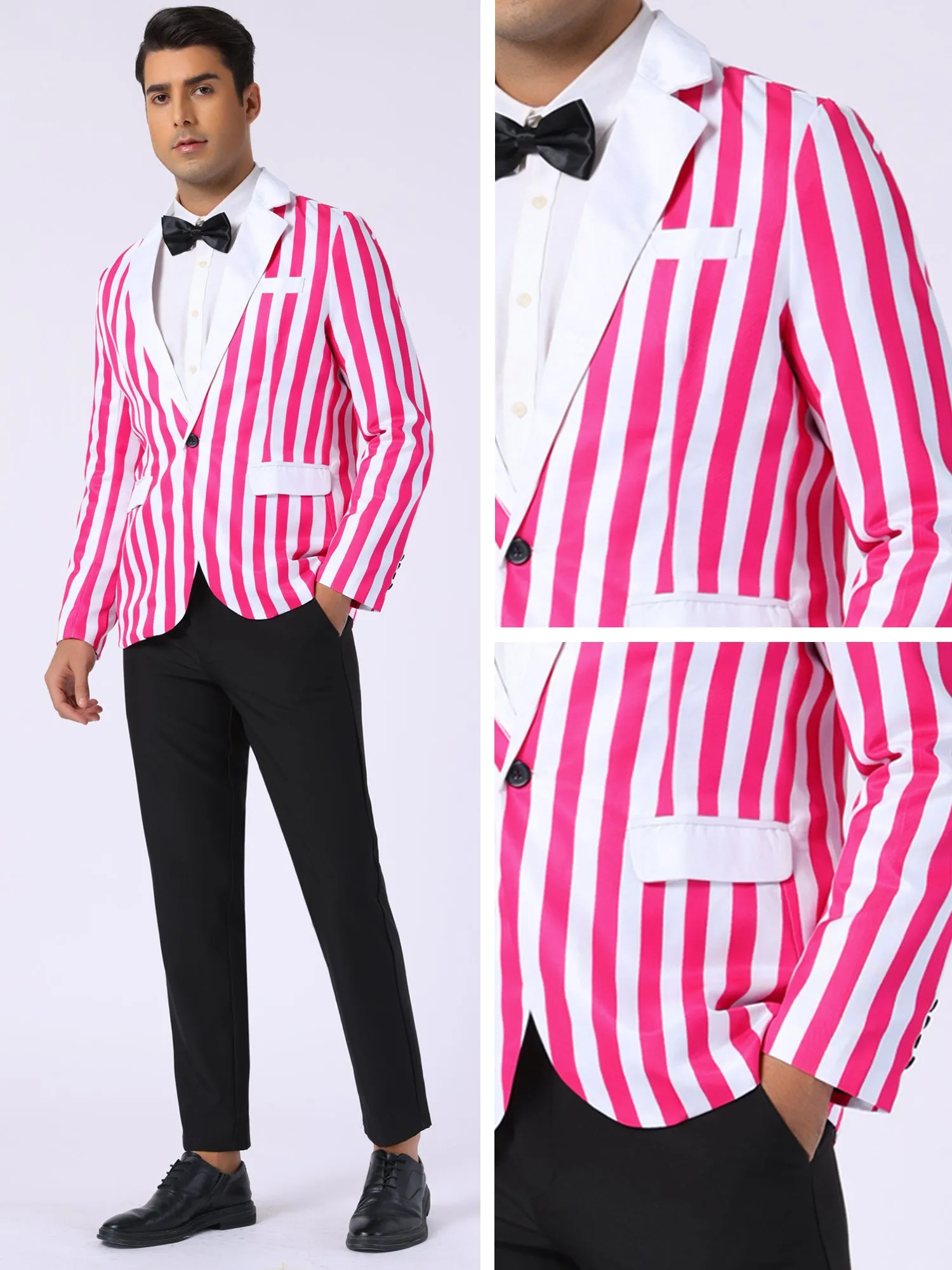 Striped Blazer for Men's Single Breasted Contrast Color Business Suit Jacket