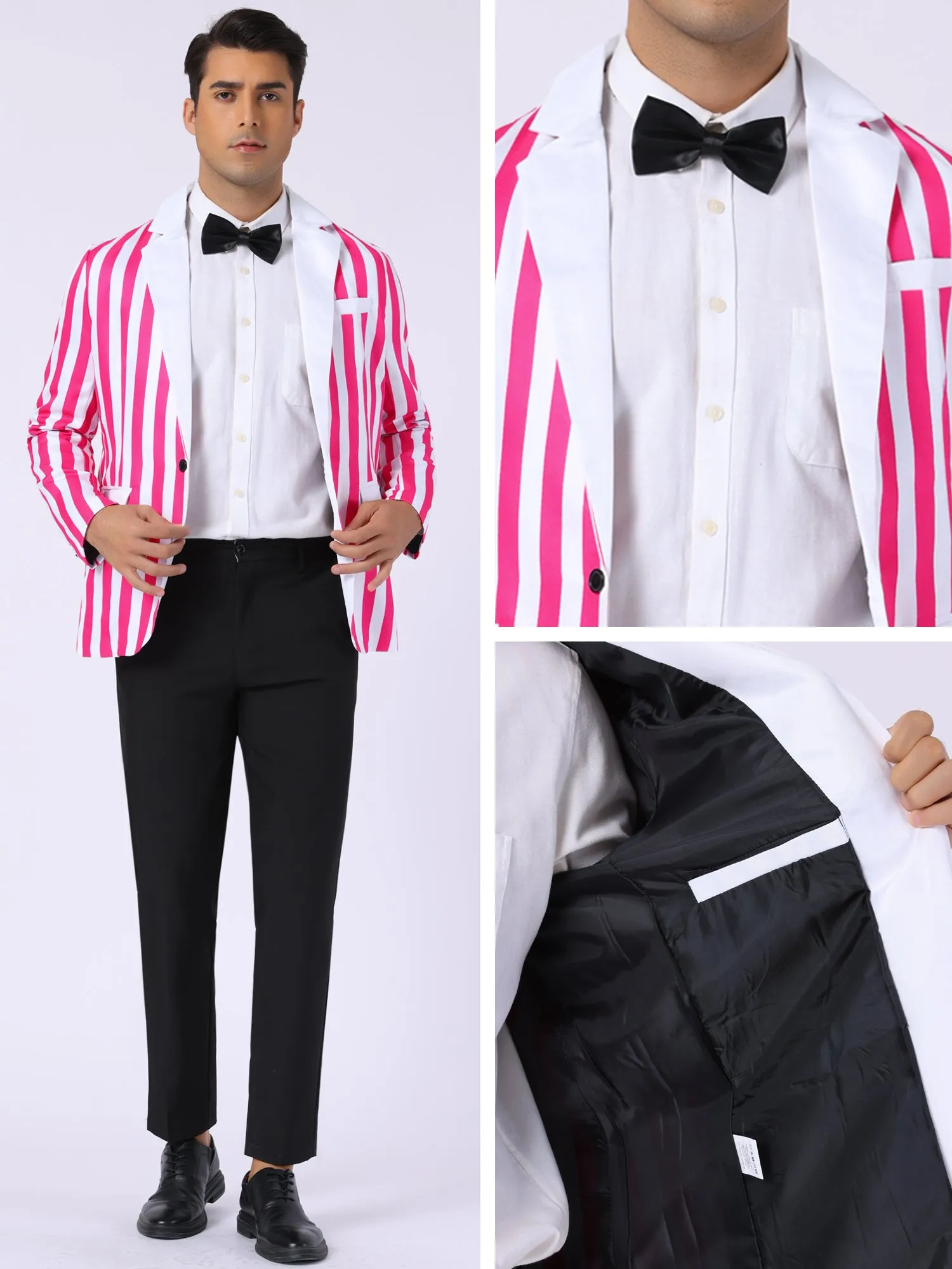 Striped Blazer for Men's Single Breasted Contrast Color Business Suit Jacket