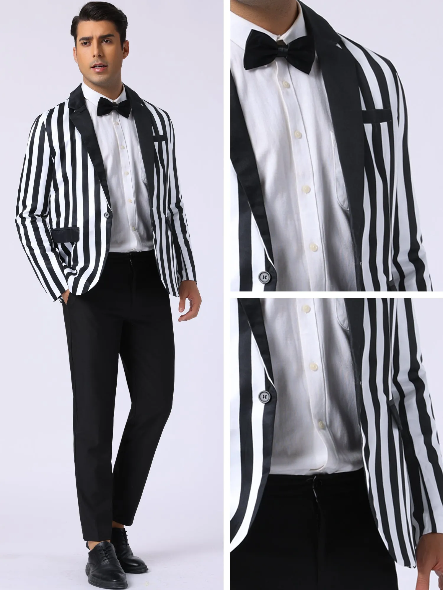 Striped Blazer for Men's Single Breasted Contrast Color Business Suit Jacket