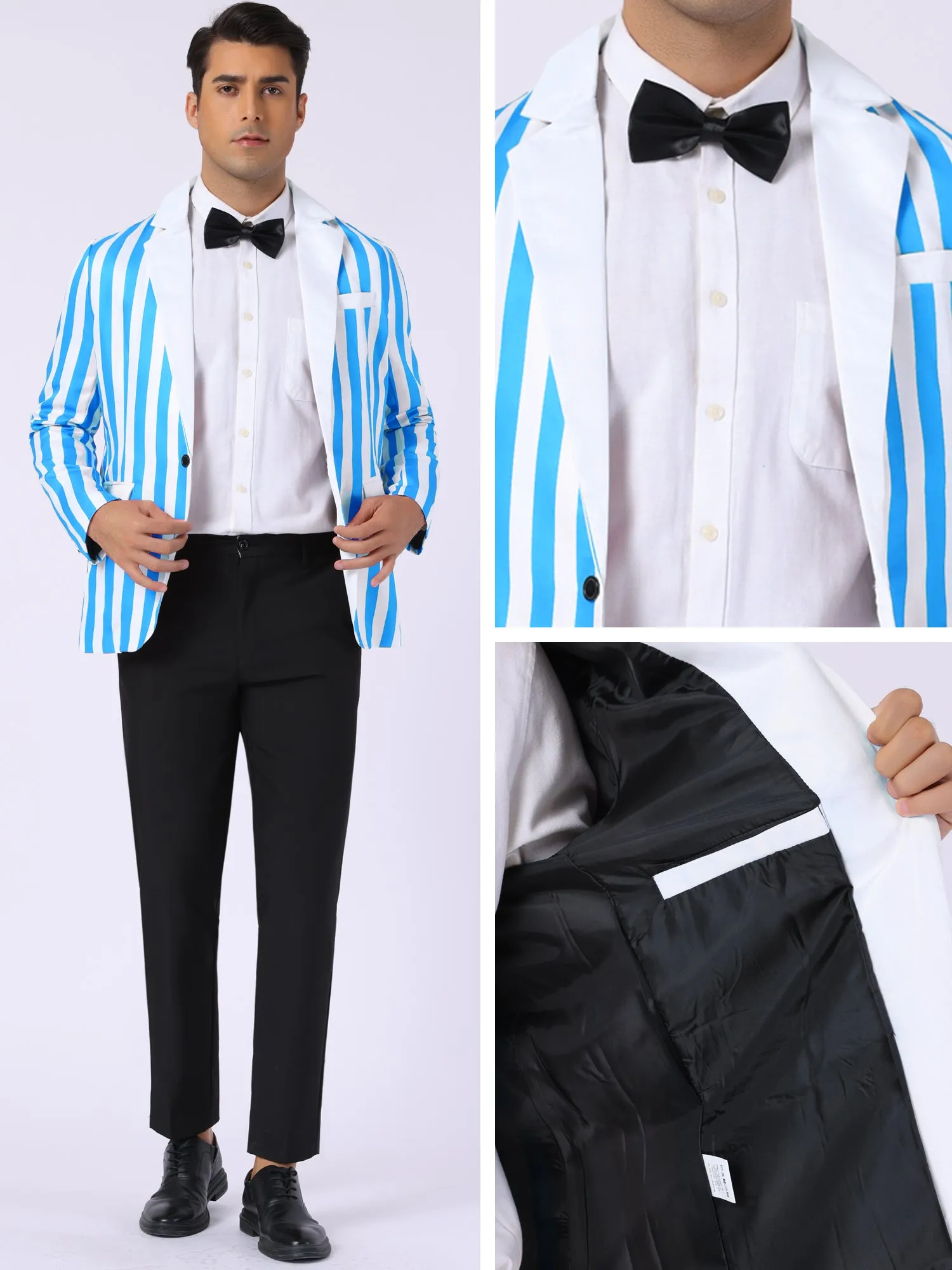Striped Blazer for Men's Single Breasted Contrast Color Business Suit Jacket