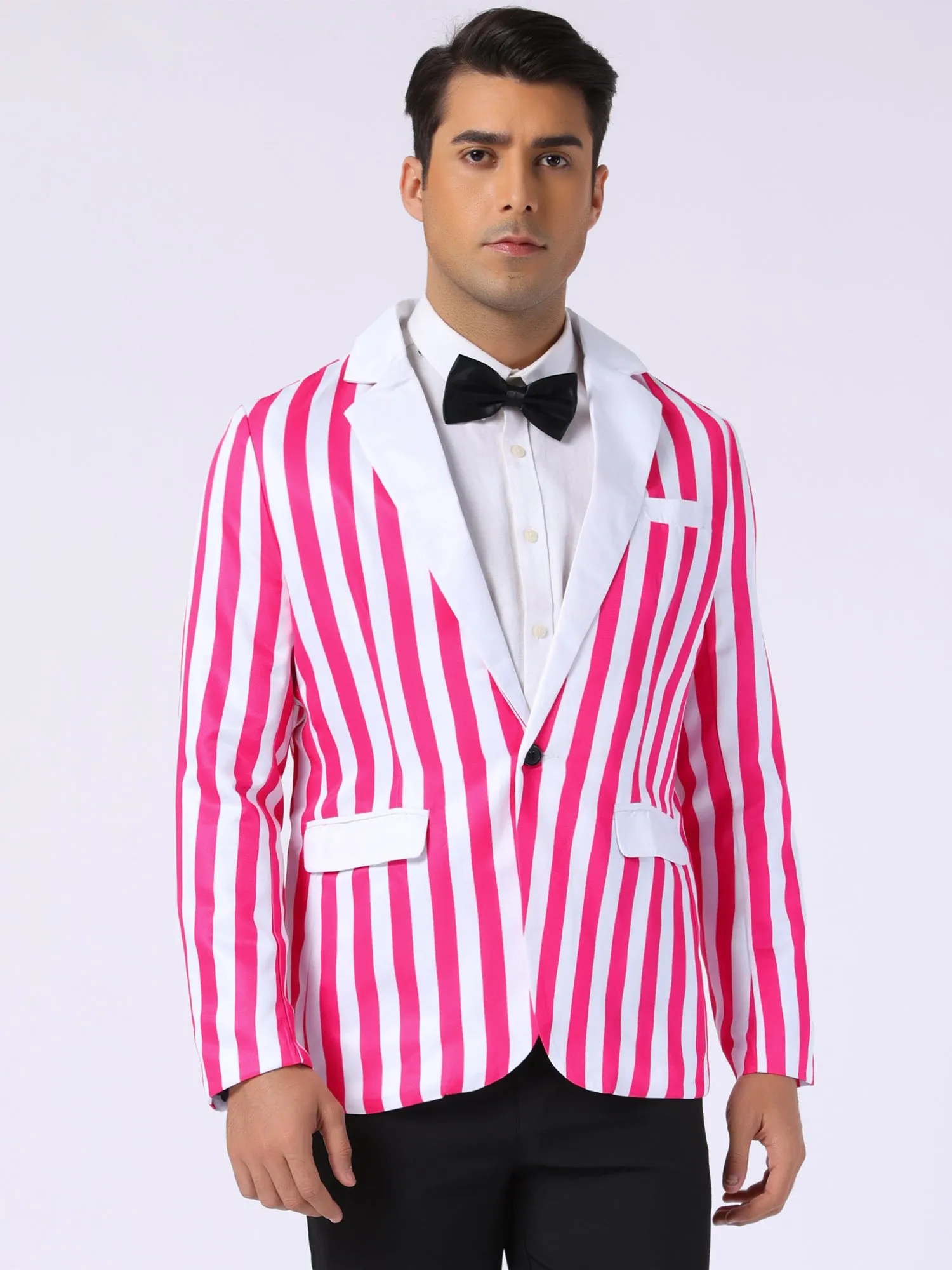 Striped Blazer for Men's Single Breasted Contrast Color Business Suit Jacket