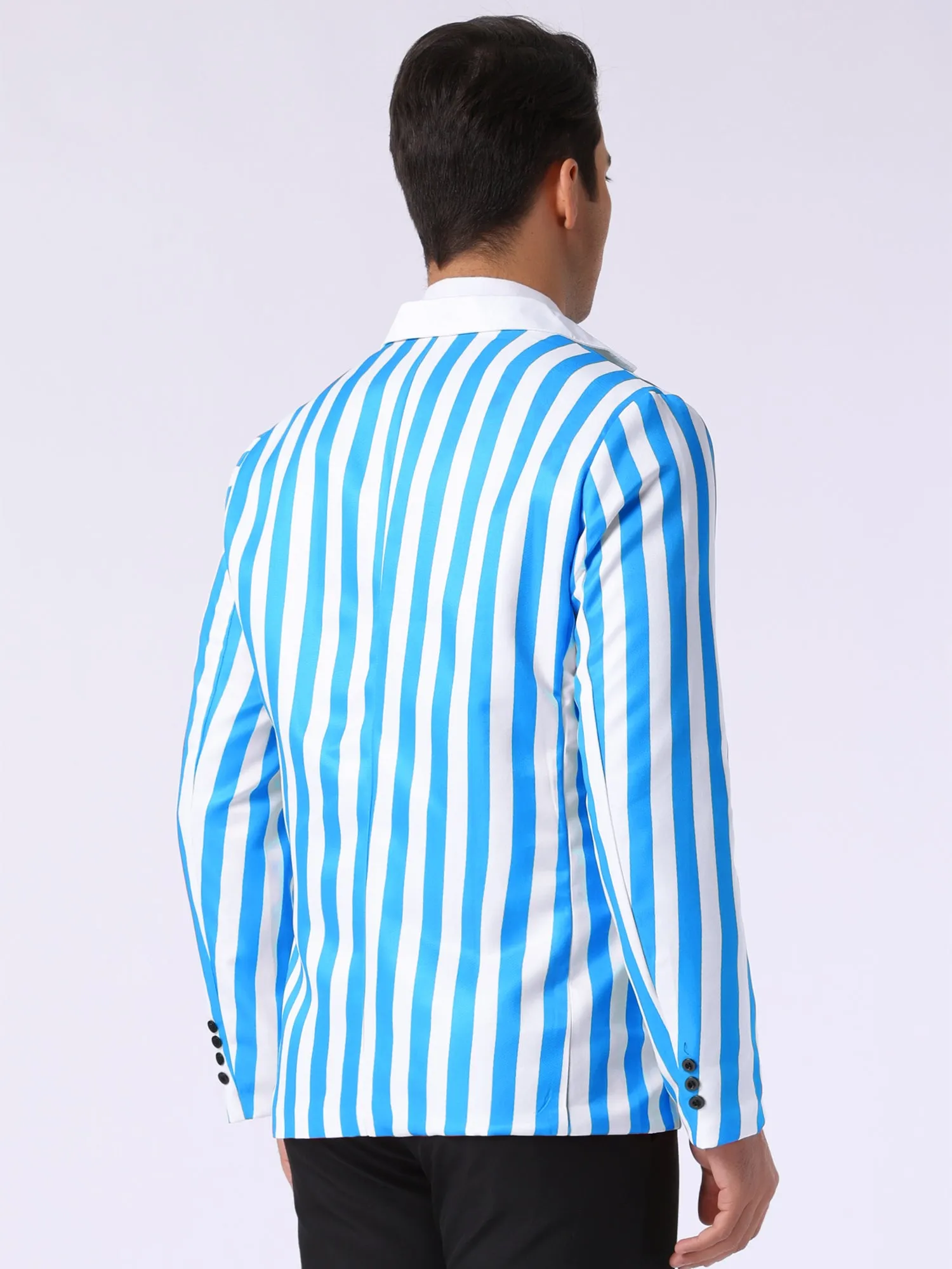 Striped Blazer for Men's Single Breasted Contrast Color Business Suit Jacket