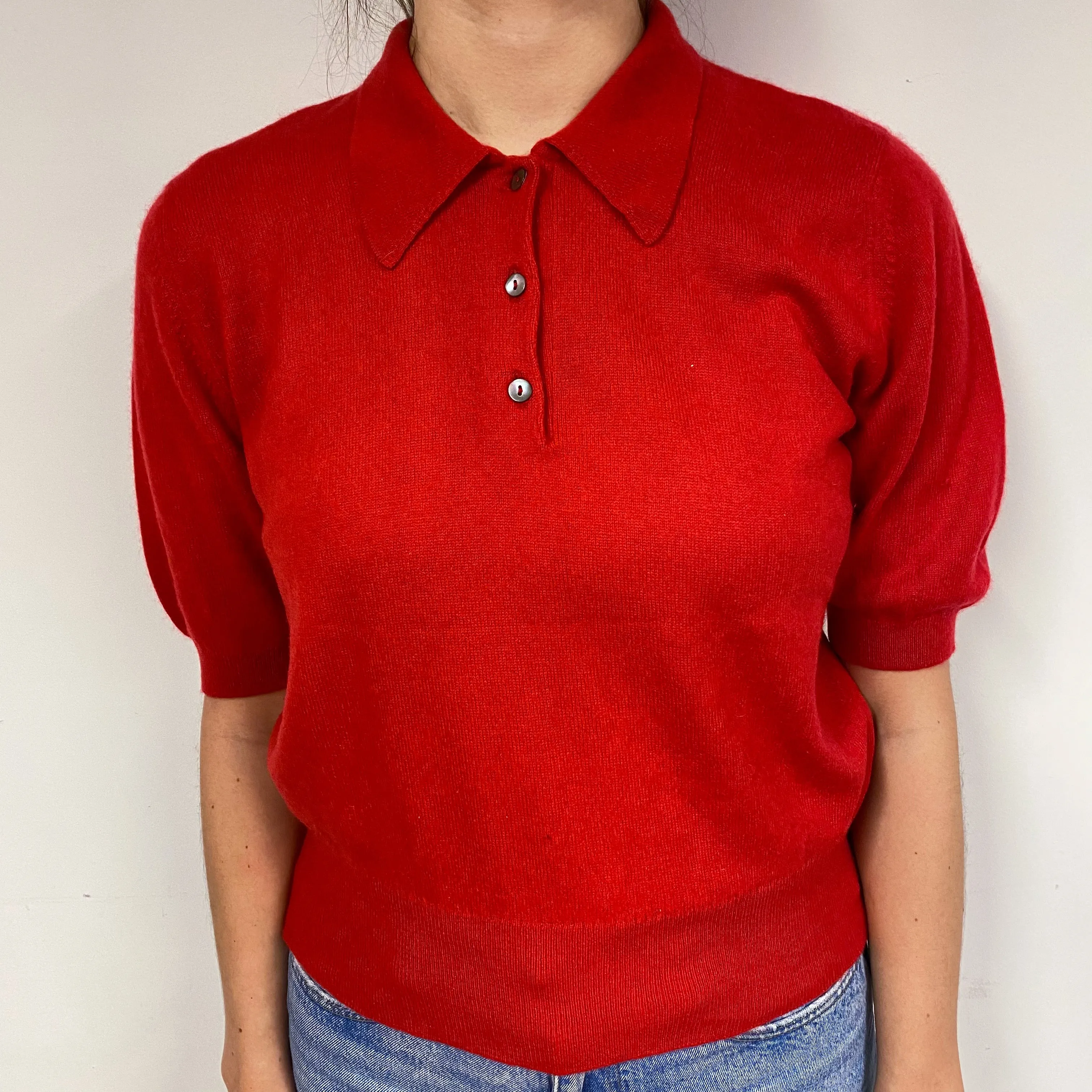 Vintage Jaeger Red Cashmere Short Sleeved Jumper Small