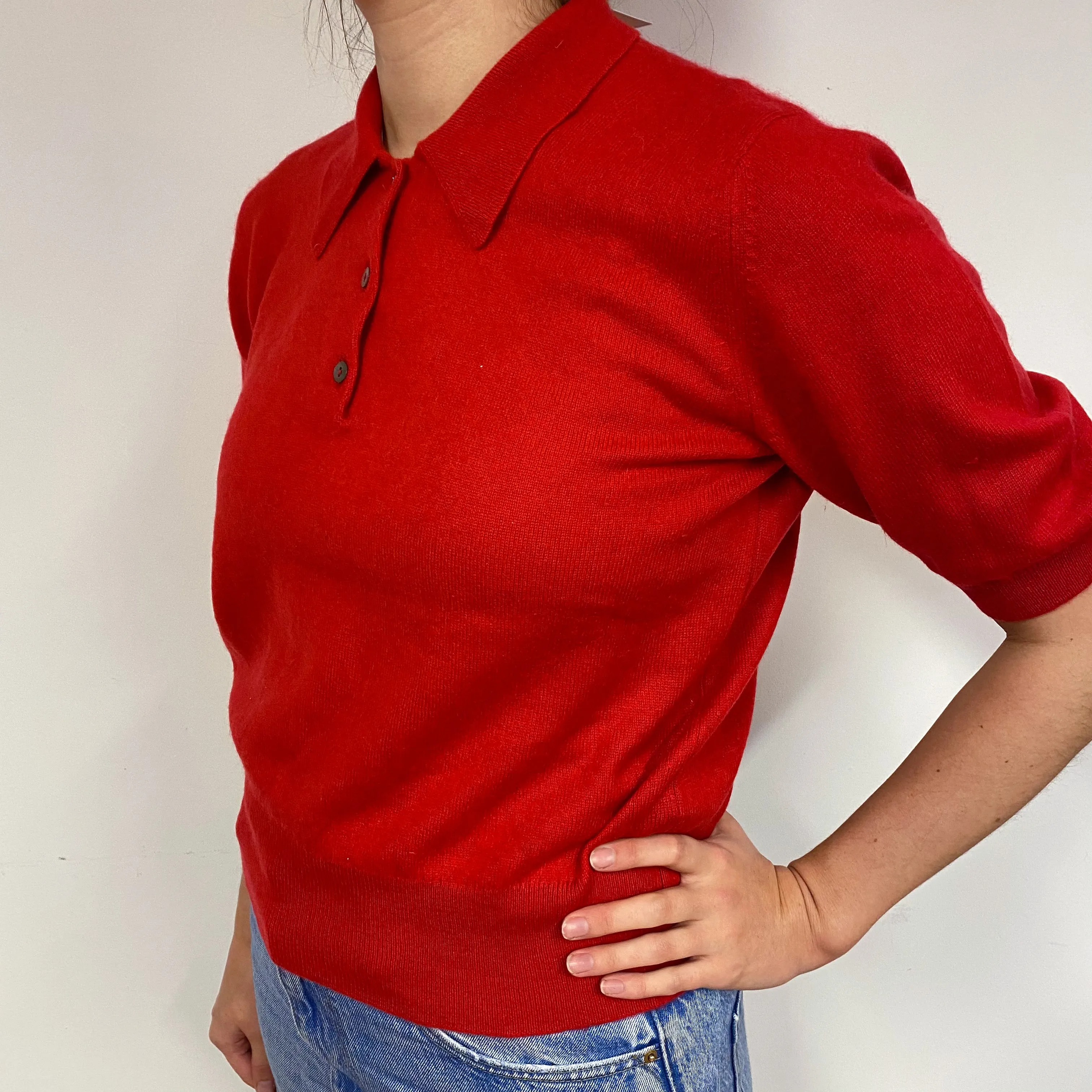 Vintage Jaeger Red Cashmere Short Sleeved Jumper Small