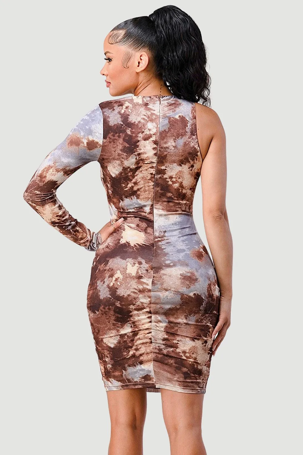 WATERCOLOR ASYMMETRICAL ONE SHOULDER MINI DRESS