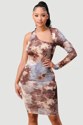 WATERCOLOR ASYMMETRICAL ONE SHOULDER MINI DRESS