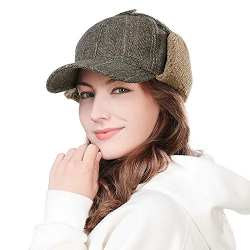 Winter Thick Wool Earflap Hat for Men Trapper Hunting Hat Baseball Cap with Fleece Ear Flaps Warm Skiing Hat